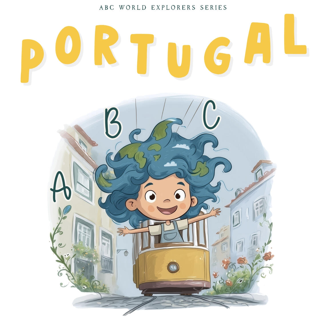 Capa do livro Portugal ABC, com a Earth num elétrico amarelo.