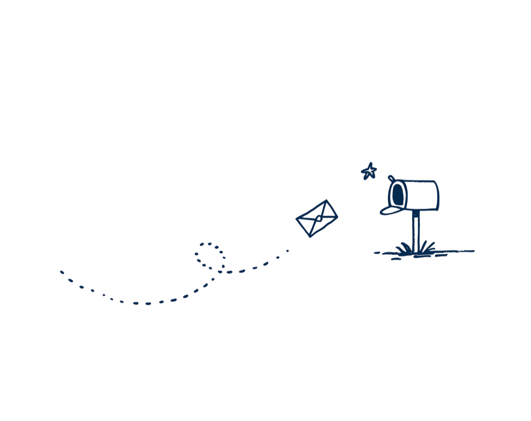 Ilustração de um envelope a caminho de uma caixa de correio.